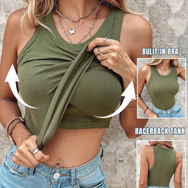 ✨49% DE RÉDUCTION ✨Débardeur côtelé avec soutien-gorge à étagère pour femme