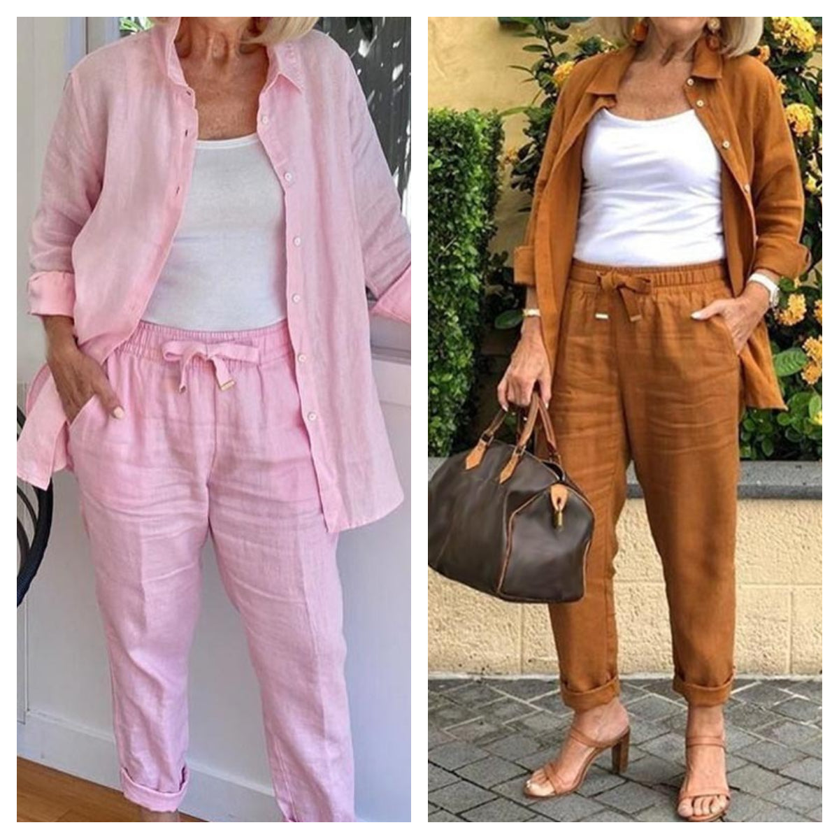 đ„Vente chaude-50% de rĂ©ductionđEnsemble Chemisier Ă Manches Longues et Pantalon en Coton et Lin pour Femmes