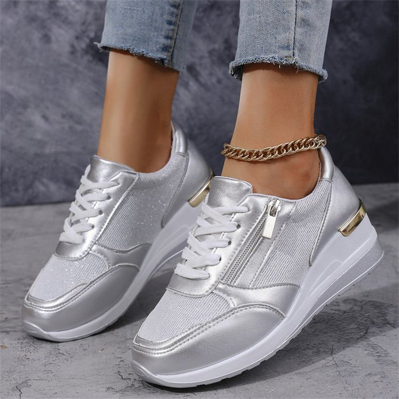 Chaussures orthopédiques à semelle compensée pour femmes, sport et loisirs, avec fermeture éclair latérale