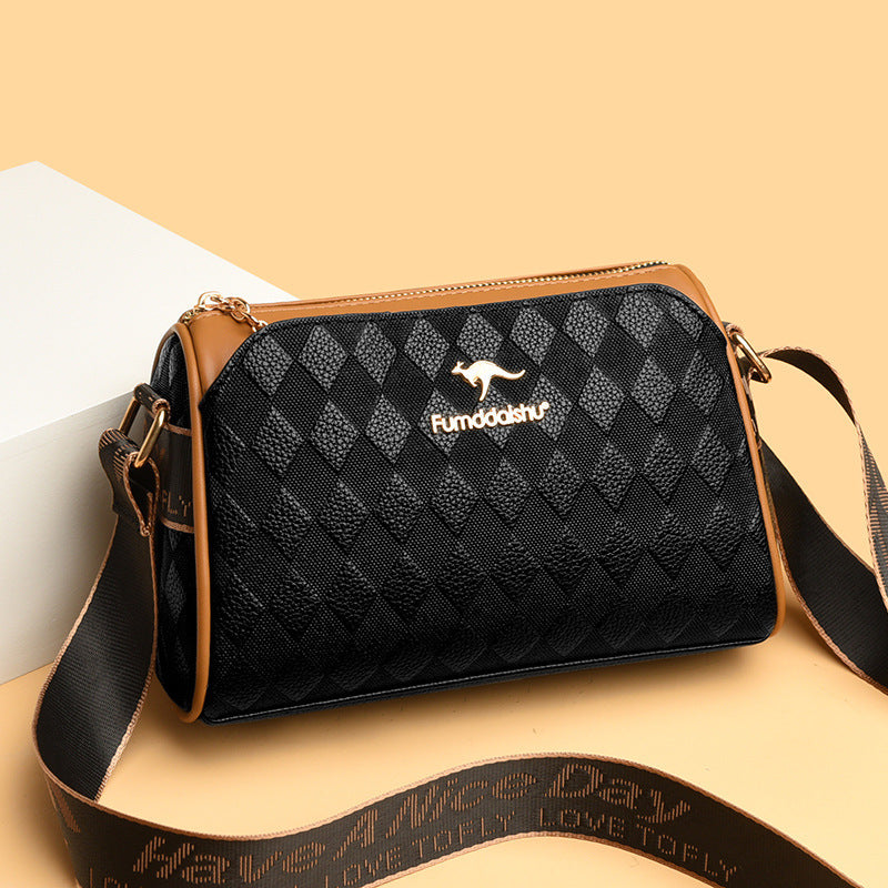 Sac à bandoulière tendance à 3 couches avec motif diamant et grande capacité