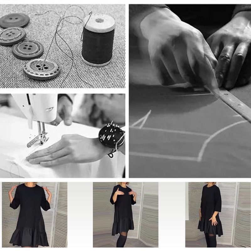 đ„Vente Ă demi-prix pour le Nouvel Anđ„đRobe noire Ă©lĂ©gante Ă plis amples avec manches Ă sept pointes