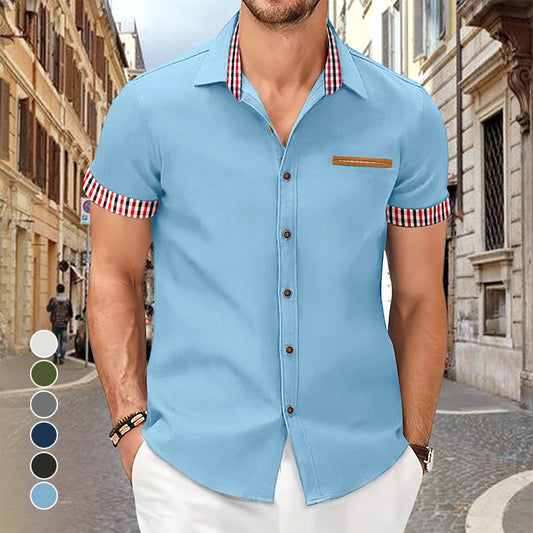 Chemise à manches courtes pour hommes avec revers à carreaux vintage