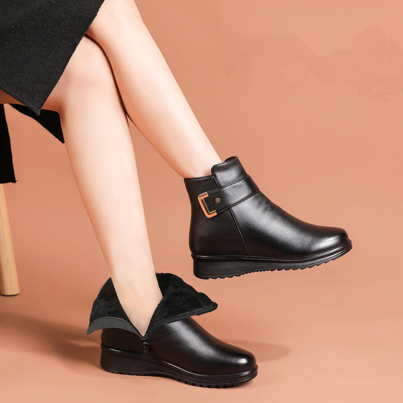 đ„49% de rĂ©duction - Bottes orthopĂ©diques en cuir vĂ©ritable et laine avec boucle en mĂ©tal pour femmes