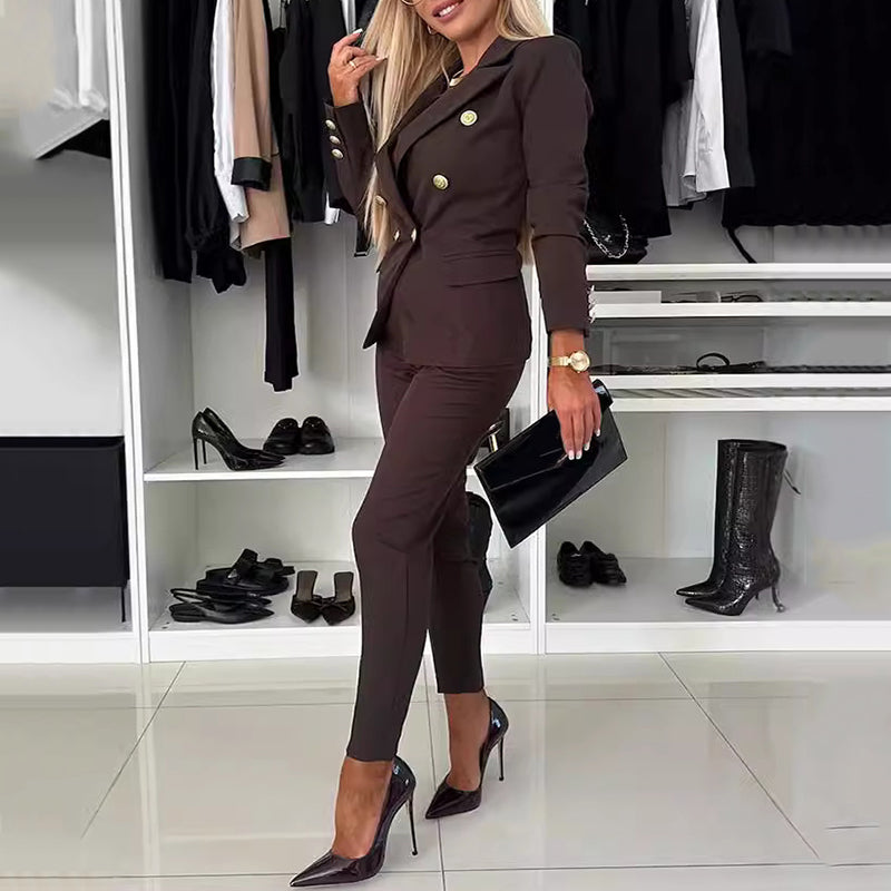 đSpĂ©ciales d'automneđEnsemble de Blazer CroisĂ© et Pantalon AjustĂ© pour Femmes