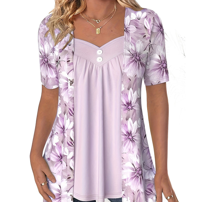 Top patchwork floral irrégulier pour femmes