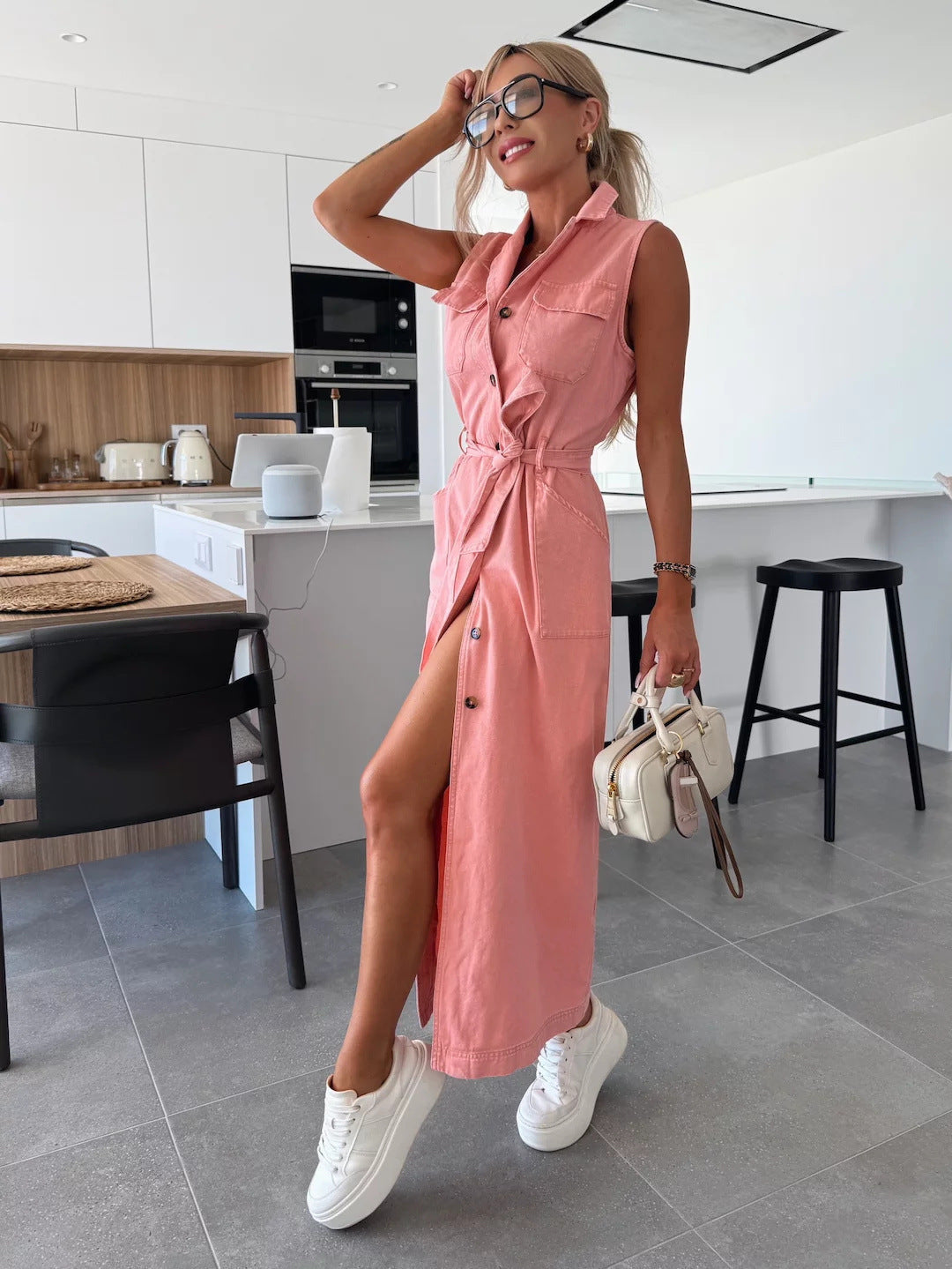 đ„2025 NOUVELLES VENTES 50% DE RĂDUCTIONđ„Robe en denim solide Ă poches boutonnĂ©es