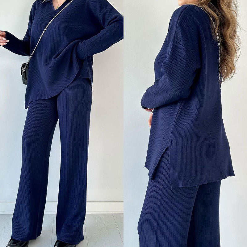 đ50% de rĂ©ductionâšCostume en tricot extensible confortable Ă col en V pour femme (haut + pantalon)
