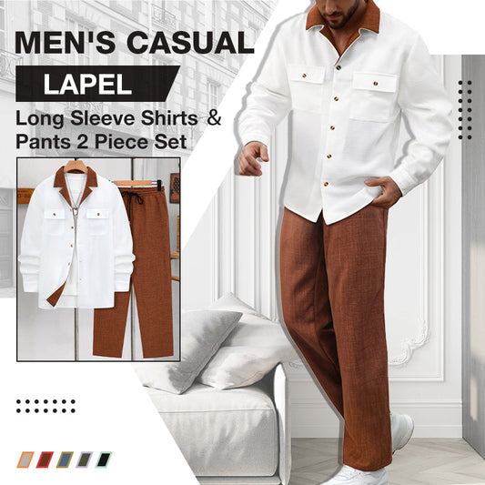 Chemise pour homme à manches longues et revers & Pantalon Ensemble 2 pièces