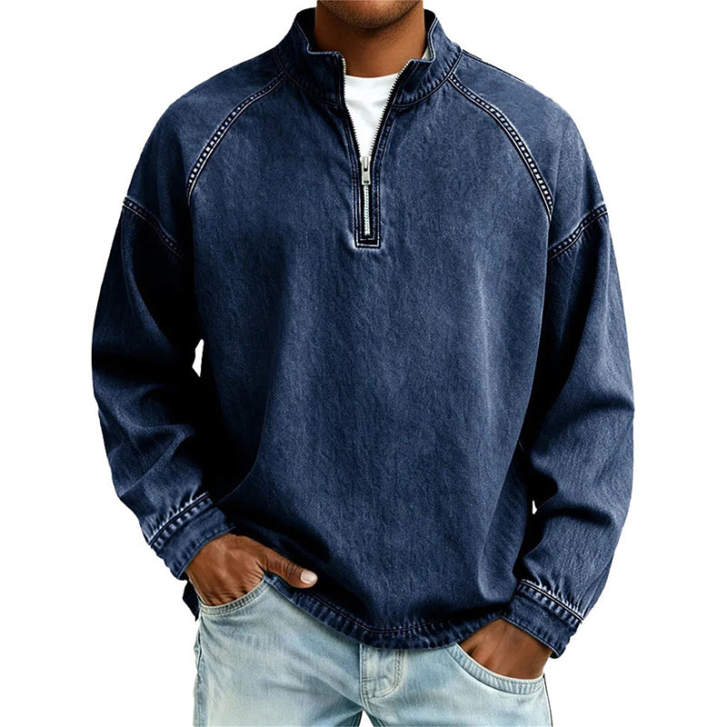 đSweat-shirt Ă demi-zip pour homme, effet vintage â Sweat-shirt dĂ©contractĂ© au style urbain âš