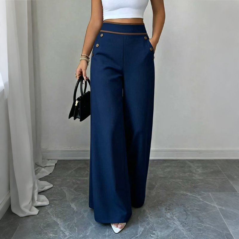 Pantalon large taille haute pour femme avec bordures contrastées