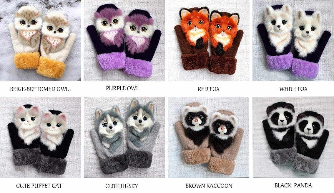 đ§€Gants tricotĂ©s Ă la main avec des animaux mignons