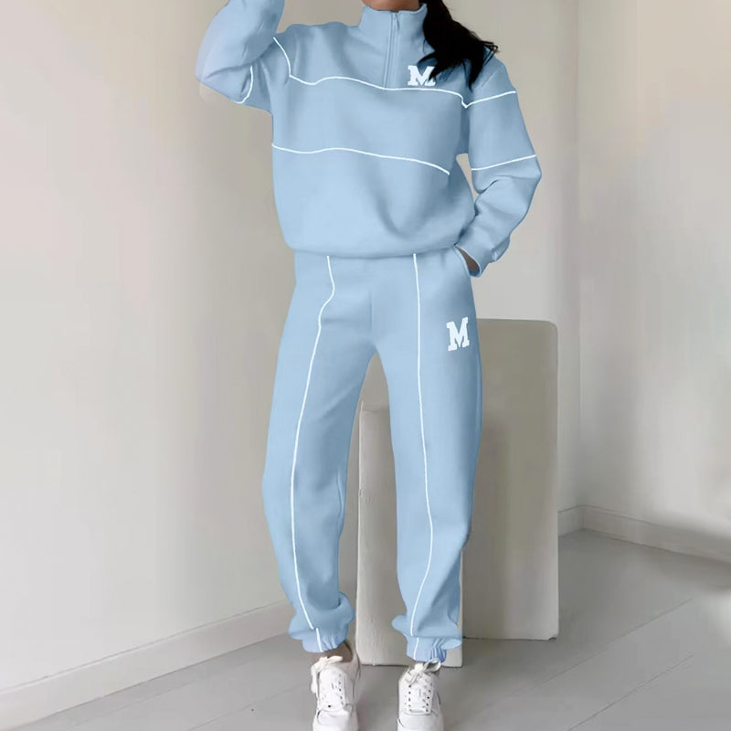 💥NOUVELLES VENTES CHAUDES - 50 % DE RÉDUCTION🔥Ensemble deux pièces décontracté à manches longues avec lettre M pour femme