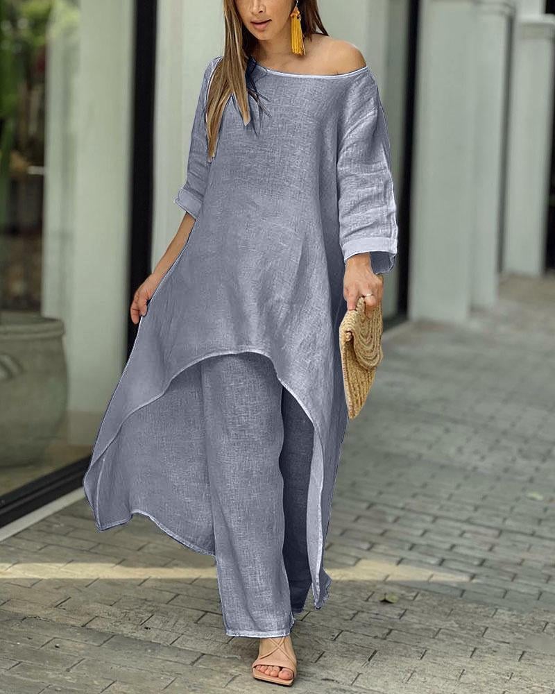 💥 Promotion du dernier jour 49% DE RÉDUCTION 💥💕 Tenue décontractée en lin de couleur unie pour femme💃💃
