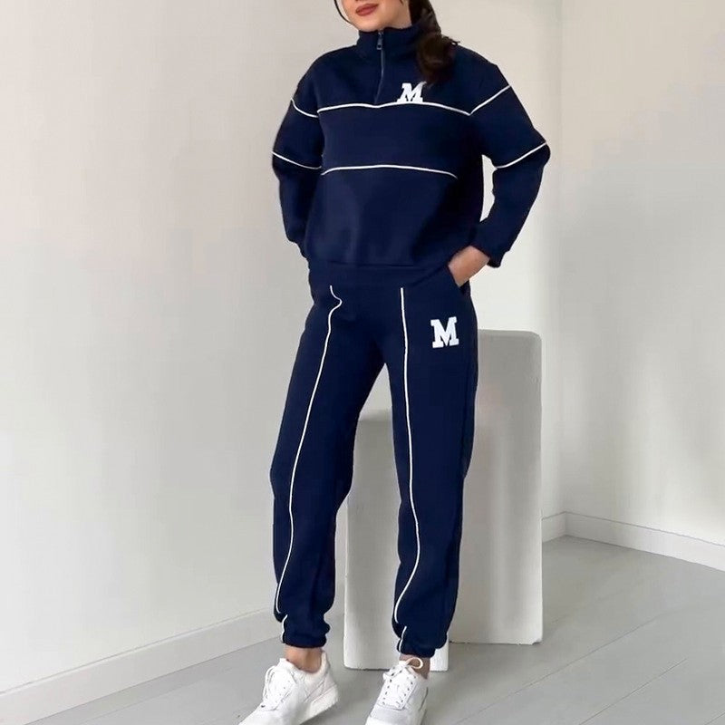 💥NOUVELLES VENTES CHAUDES - 50 % DE RÉDUCTION🔥Ensemble deux pièces décontracté à manches longues avec lettre M pour femme