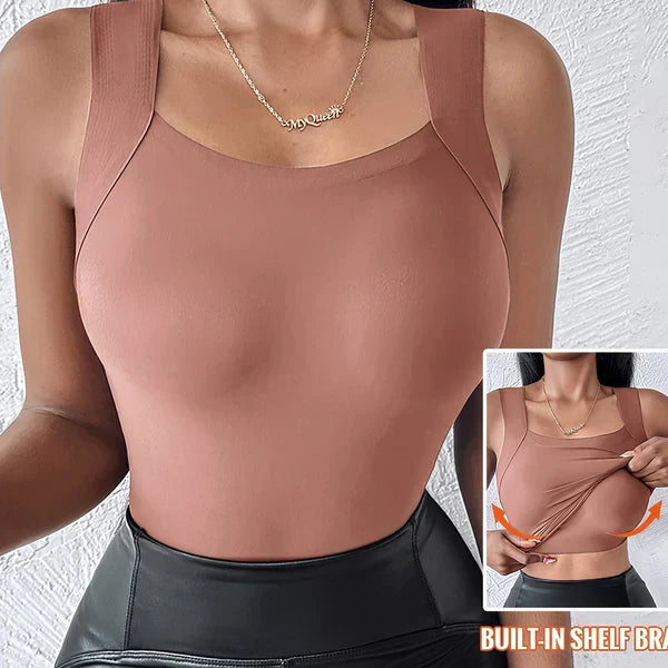 🏆Dernier jour de l'offre spéciale : 10,98 € !!💐 Débardeur thermique à col rond avec soutien-gorge intégré pour femmes
