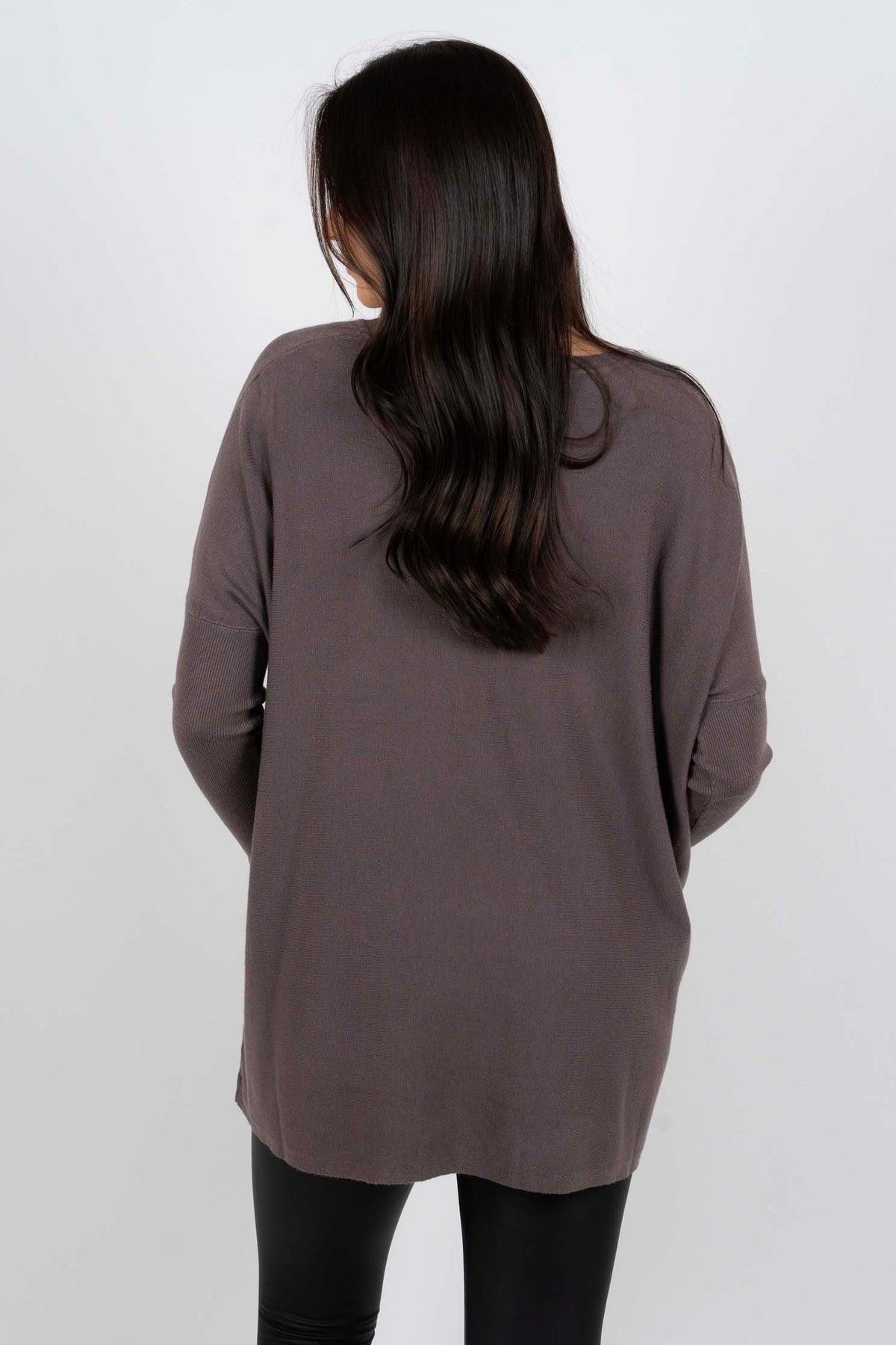 T-shirt ample à manches longues et col rond pour femme, en coton