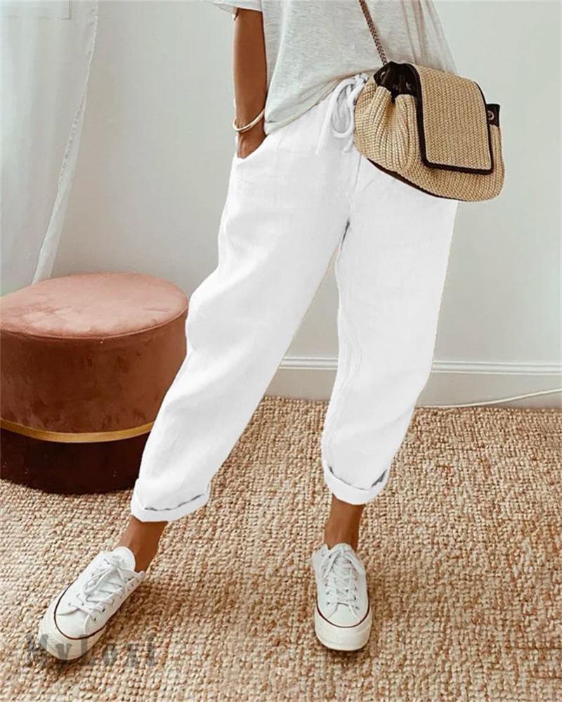 💕49% DE RÉDUCTION💕Pantalon décontracté en coton et lin pour femme