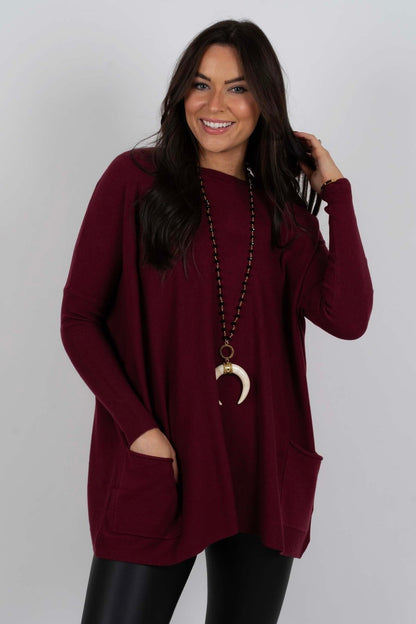 T-shirt ample à manches longues et col rond pour femme, en coton