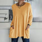 T-shirt ample à manches longues et col rond pour femme, en coton