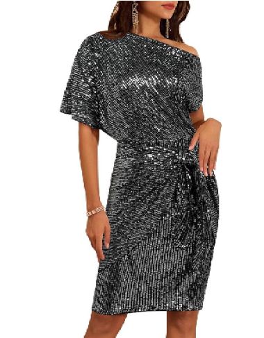 💃Soldes du dernier jour -49% DE RÉDUCTION🎉Robe plissée étincelante à une épaule✨