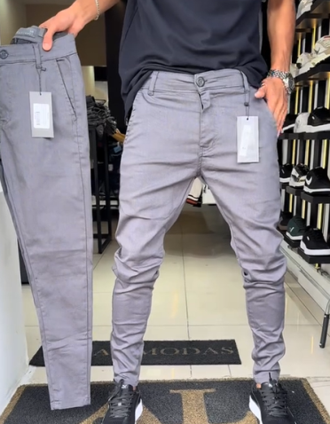 Pantalon casual slim fit en tissu uni pour homme