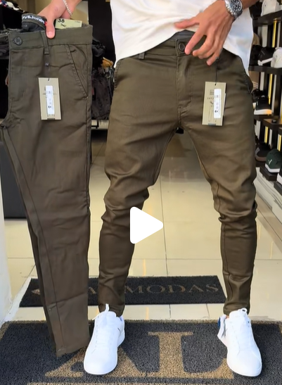 Pantalon casual slim fit en tissu uni pour homme