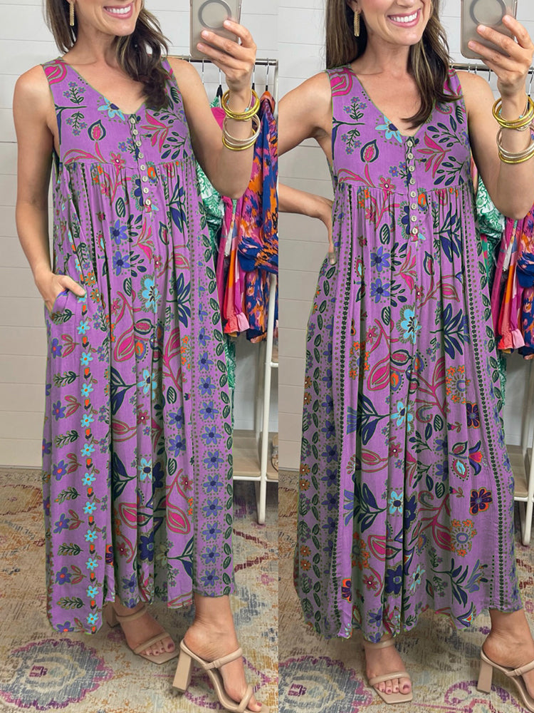 💐Combinaison à imprimé vintage avec manches amples