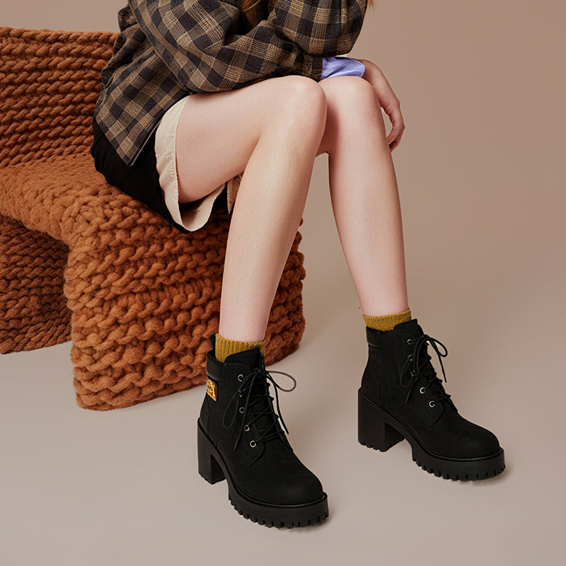 🔥【35-42】 👢✨Nouveauté automne 2025 : bottines pour femmes à talons épais et compensés — modèle rétro à lacets