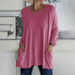 T-shirt ample à manches longues et col rond pour femme, en coton