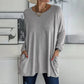 T-shirt ample à manches longues et col rond pour femme, en coton