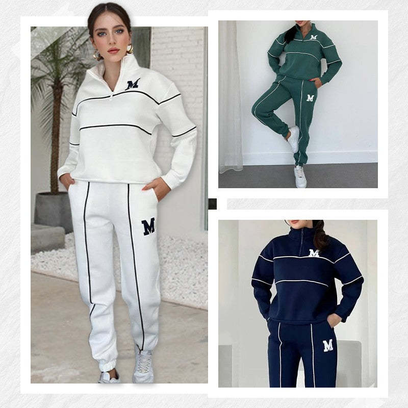 💥NOUVELLES VENTES CHAUDES - 50 % DE RÉDUCTION🔥Ensemble deux pièces décontracté à manches longues avec lettre M pour femme