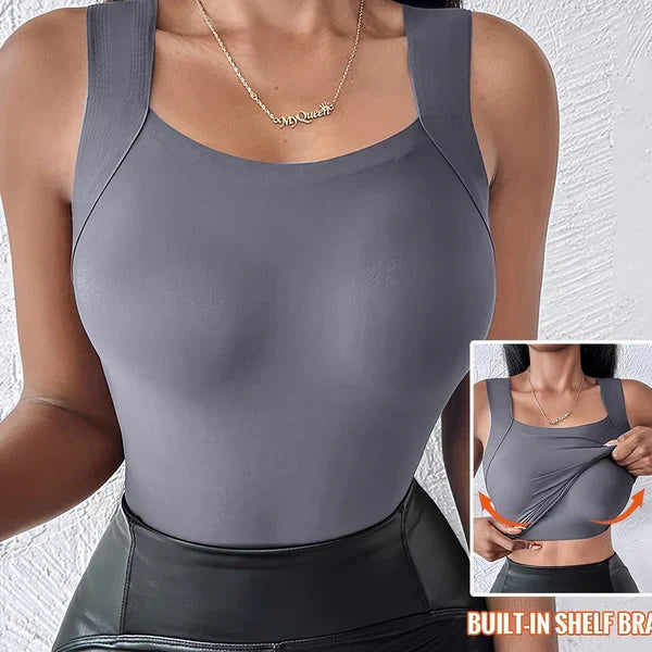 🏆Dernier jour de l'offre spéciale : 10,98 € !!💐 Débardeur thermique à col rond avec soutien-gorge intégré pour femmes