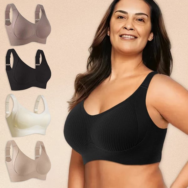 🎁Achetez 1 et obtenez 3 paquets💕Soutien-gorge push-up côtelé pour femmes, réglable et sans fil