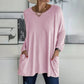 T-shirt ample à manches longues et col rond pour femme, en coton