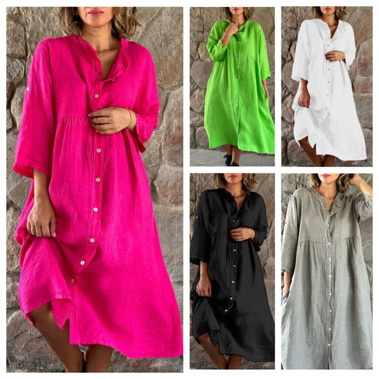 ROBE CHEMISE AMPLE EN COTON ET LIN