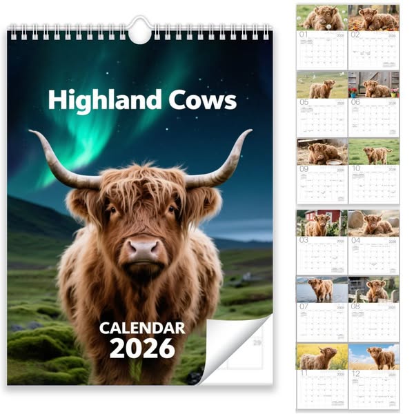🐮Calendrier 2026 des bovins Highland📅