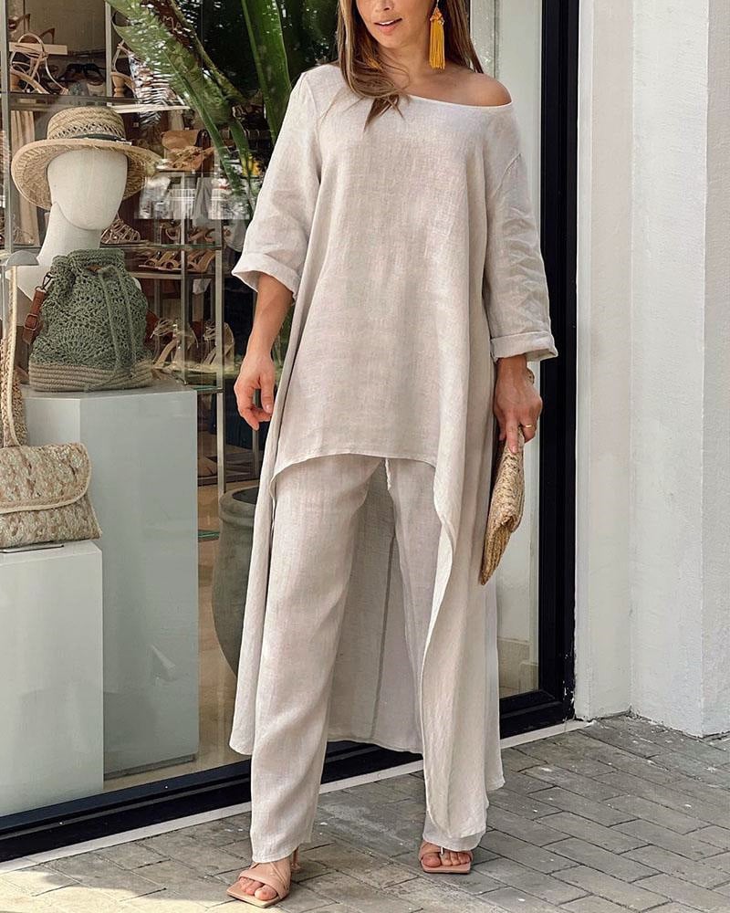 💥 Promotion du dernier jour 49% DE RÉDUCTION 💥💕 Tenue décontractée en lin de couleur unie pour femme💃💃
