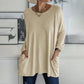 T-shirt ample à manches longues et col rond pour femme, en coton