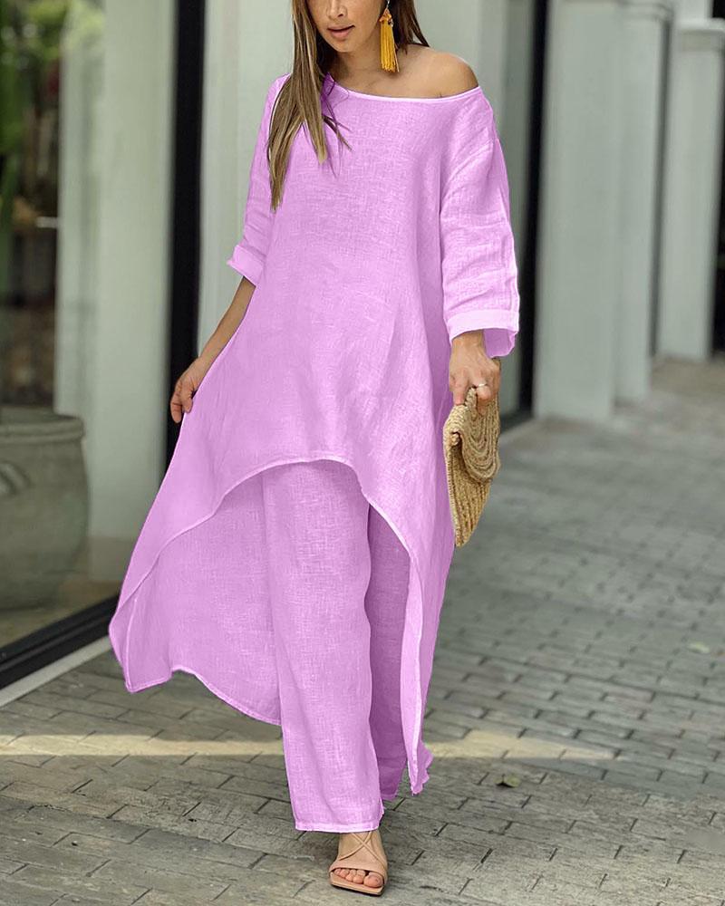 💥 Promotion du dernier jour 49% DE RÉDUCTION 💥💕 Tenue décontractée en lin de couleur unie pour femme💃💃