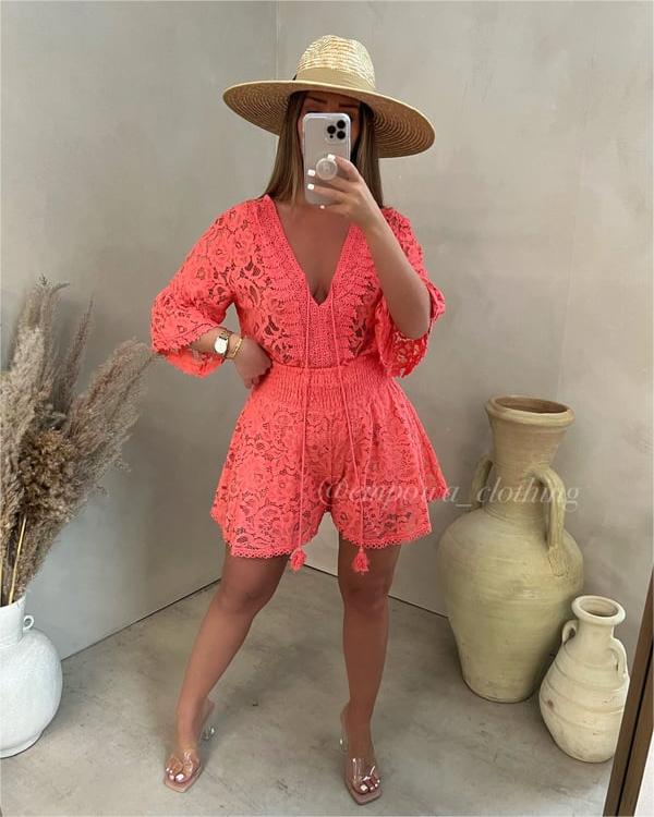 🌸 Collection Printemps 2026 | Combinaison Décontractée en Dentelle 🎁