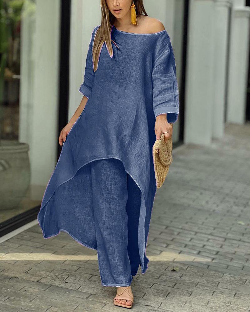 💥 Promotion du dernier jour 49% DE RÉDUCTION 💥💕 Tenue décontractée en lin de couleur unie pour femme💃💃