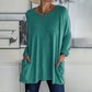T-shirt ample à manches longues et col rond pour femme, en coton