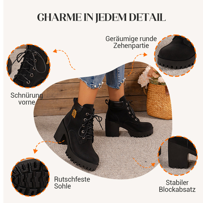 🔥【35-42】 👢✨Nouveauté automne 2025 : bottines pour femmes à talons épais et compensés — modèle rétro à lacets