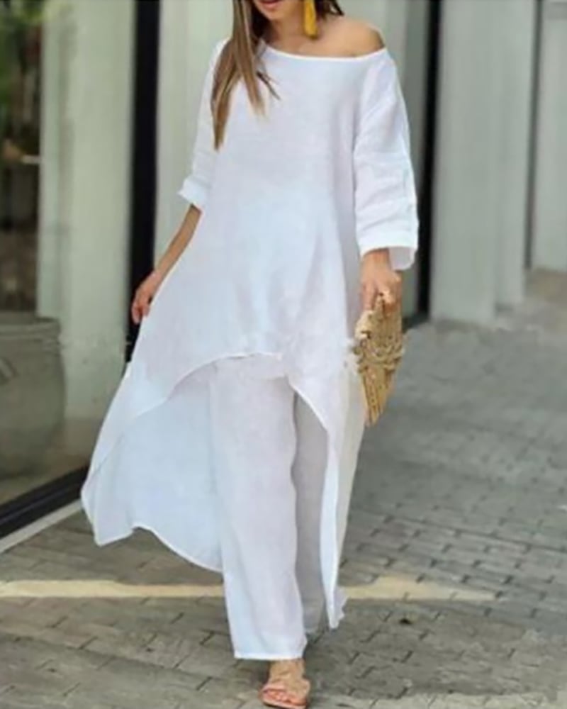 💥 Promotion du dernier jour 49% DE RÉDUCTION 💥💕 Tenue décontractée en lin de couleur unie pour femme💃💃