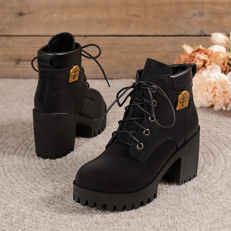 🔥【35-42】 👢✨Nouveauté automne 2025 : bottines pour femmes à talons épais et compensés — modèle rétro à lacets