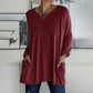 T-shirt ample à manches longues et col rond pour femme, en coton