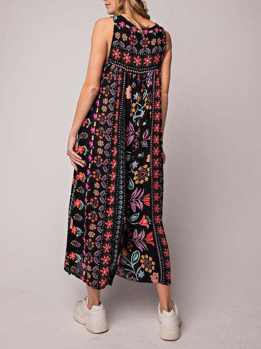💐Combinaison à imprimé vintage avec manches amples