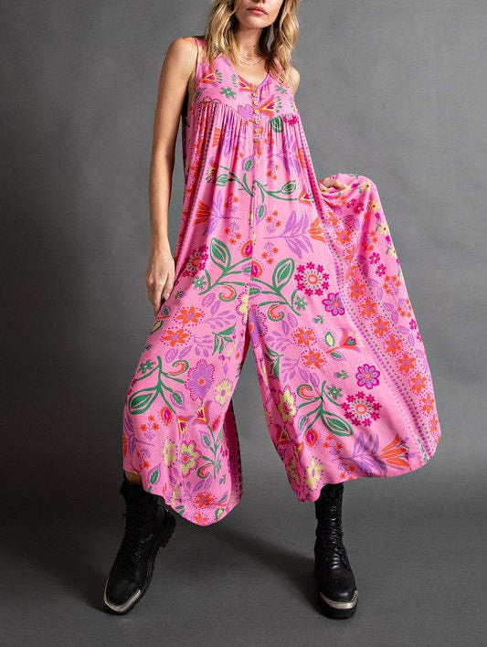 💐Combinaison à imprimé vintage avec manches amples