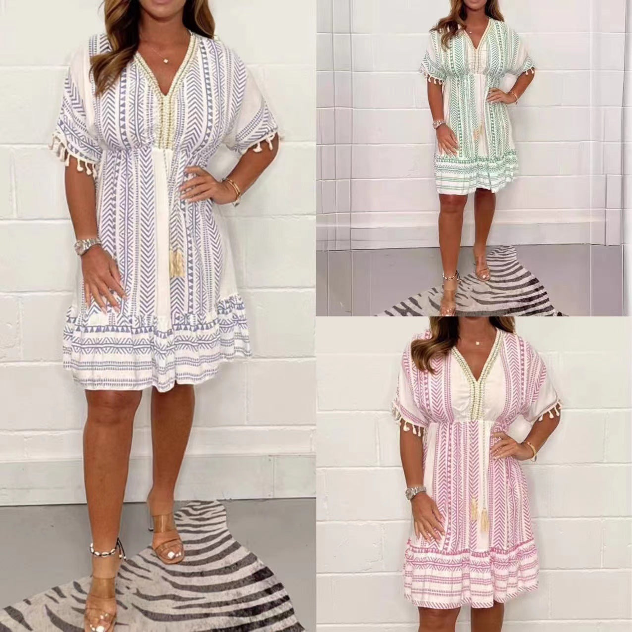 Robe décontractée avec col en V et imprimé