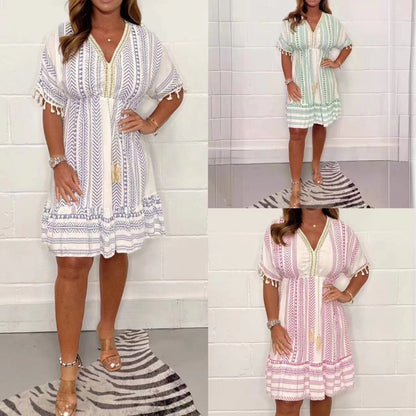 Robe décontractée avec col en V et imprimé